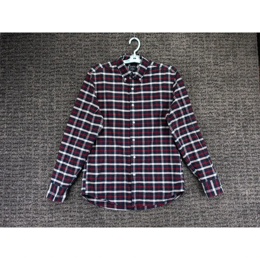 J Crew Shirt Mens Medium Red White Blue Plaid Flex Oxford Long Sleeve Preppy